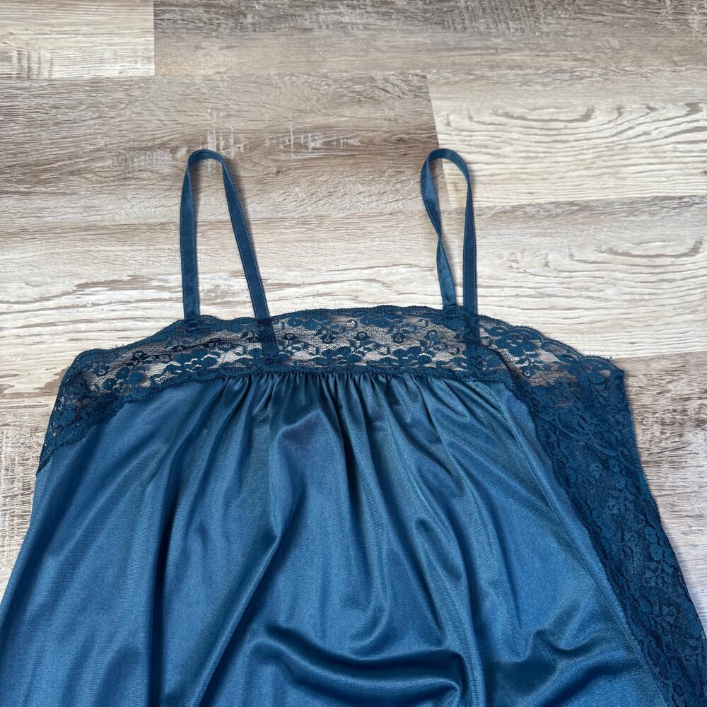 Vintage 90s Navy Lace Maxi Slip Nightgown Whimsigoth Fairy Grunge Goth M - Picture 2 of 6
